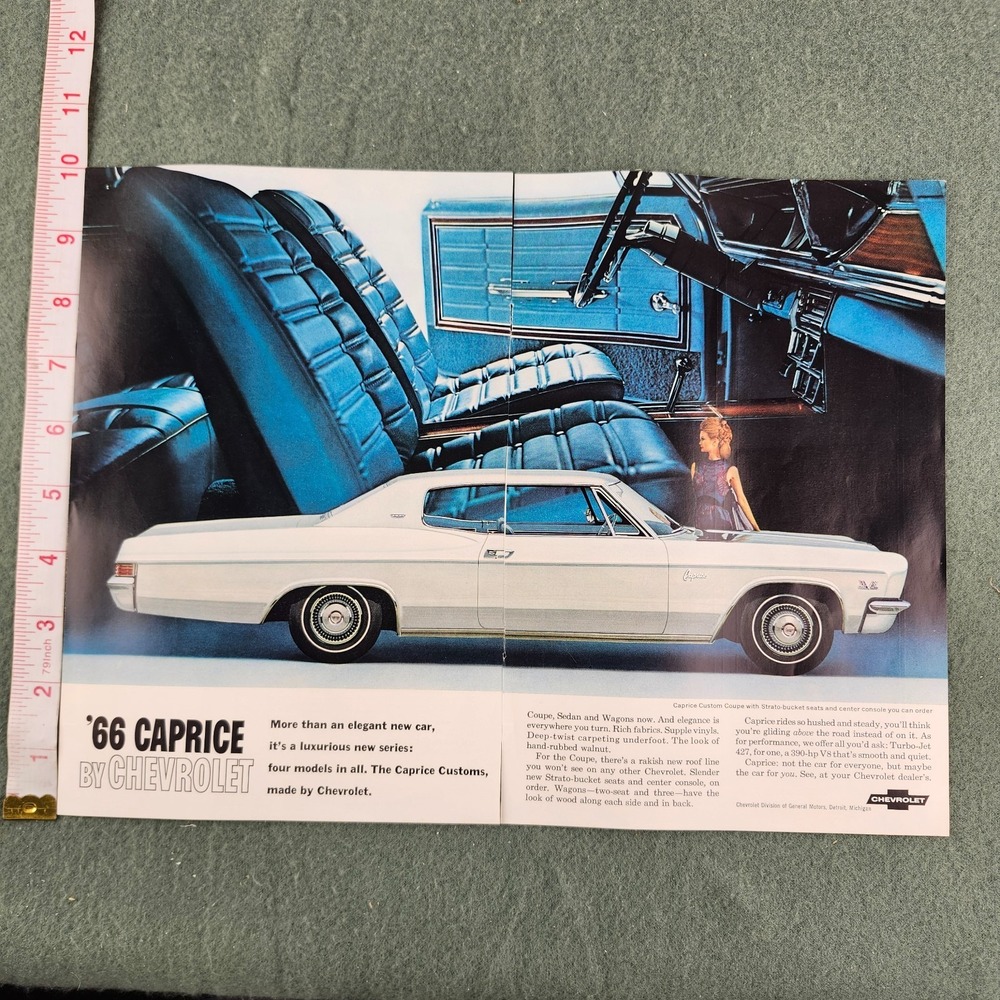Chevrolet Caprice print ad 1966 vintage 1960s retro car automobile decor white‎
